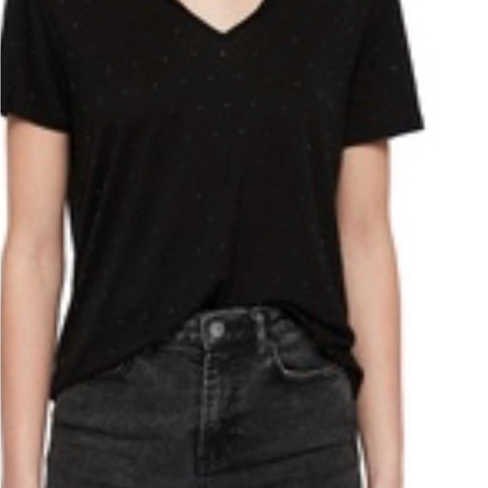 All saints studded black V-Neck Short Sleeve Top - Women's